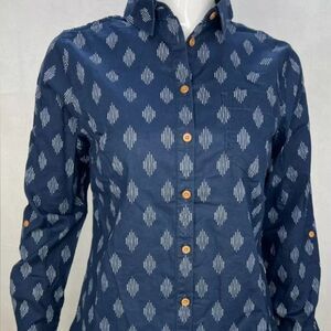 Duluth Trading Blue Patterned Artisan Hemp Long Sleeve Tunic